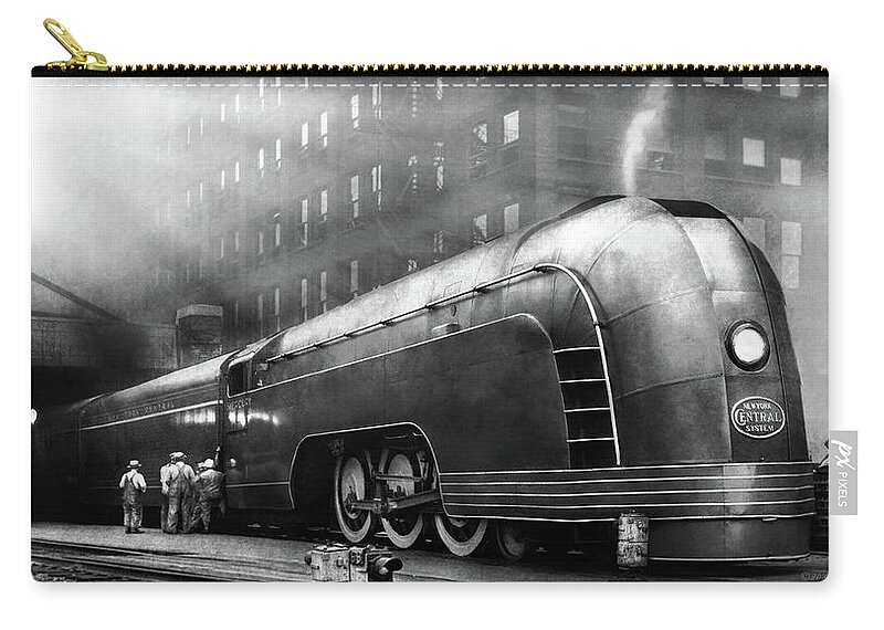 Train Zip Pouch featuring the photograph Train - Retro - The train of tommorow 1939 BW by Mike Savad