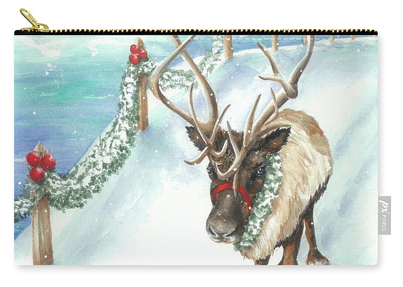 Reindeer Carry-all Pouch featuring the painting Tranquil Trek by Lori Taylor