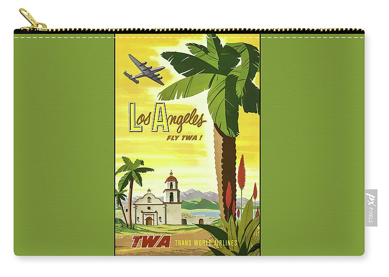 Los Angeles Zip Pouch featuring the photograph Travel Los Angeles California TWA Vintage Poster by Carol Japp