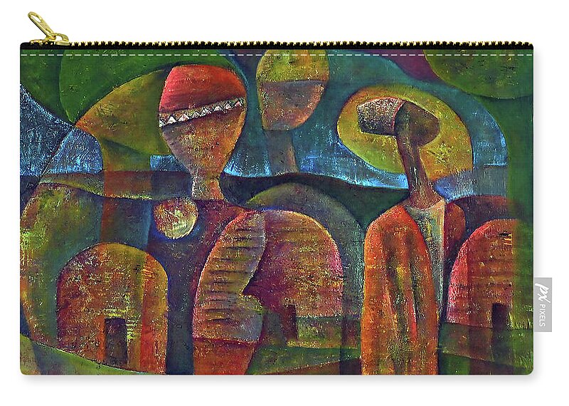 African Art Carry-all Pouch featuring the painting Travelers Then Came by Martin Tose 1959-2004