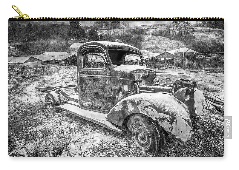 1937 Zip Pouch featuring the photograph Treasures in the Snow in Black and White by Debra and Dave Vanderlaan