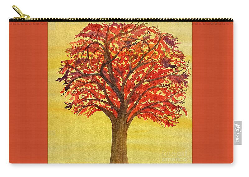 Fall Zip Pouch featuring the painting Tree in Red by Lisa Neuman