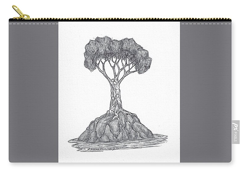 Tree Zip Pouch featuring the drawing Tree of Life Grasping Rock by Teresamarie Yawn