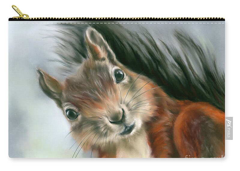 Animal Zip Pouch featuring the painting Tree Squirrel Red and Gray by MM Anderson