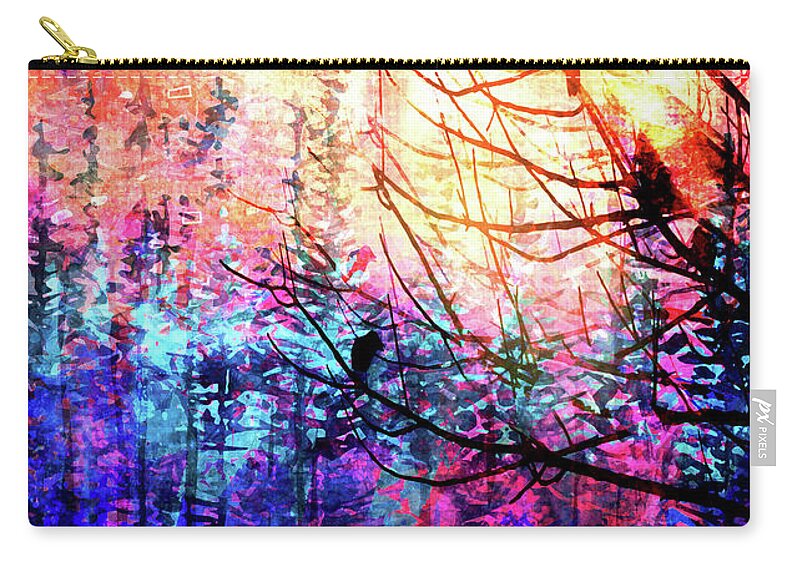 Painting Zip Pouch featuring the mixed media Trees at Sunrise by Nicky Jameson