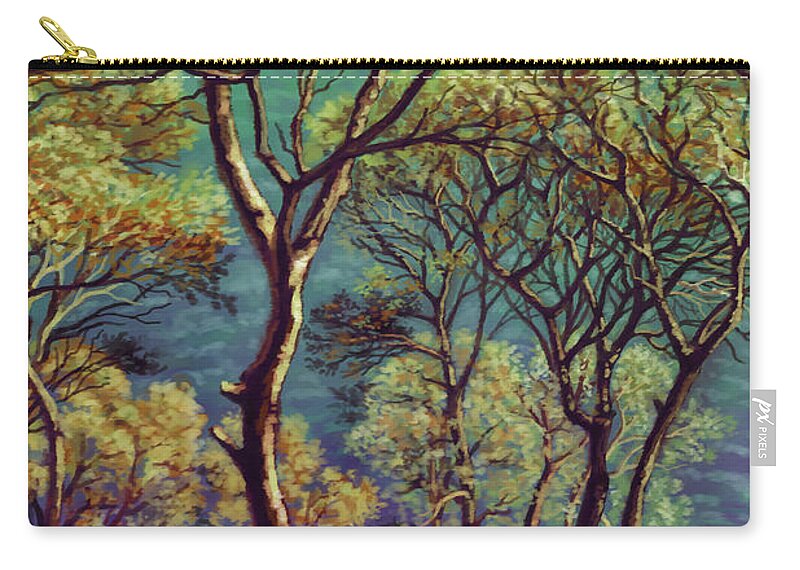 Shore Zip Pouch featuring the painting Trees by the Sea by Hans Neuhart
