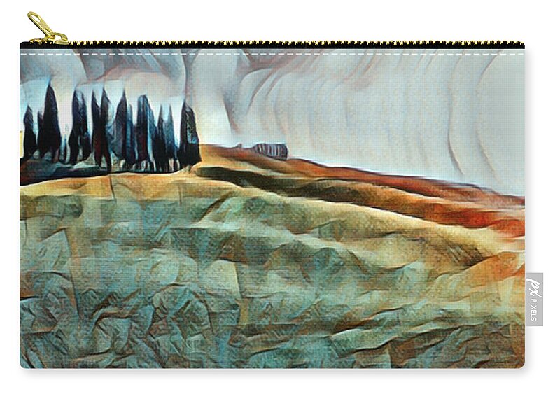 Aestheticism Zip Pouch featuring the painting Trees Hill Landscape 2 by Tony Rubino