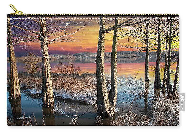 River Zip Pouch featuring the photograph Trees in the Early Spring Flooding on the Neosho River Bank in O by Randall Nyhof