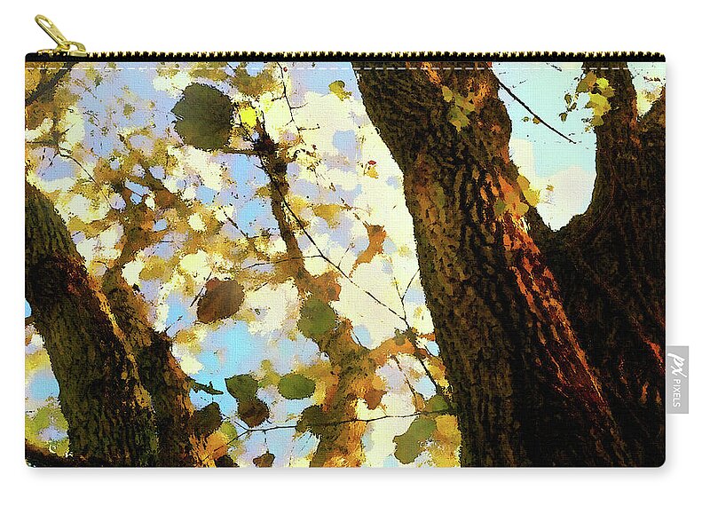 Treetop Zip Pouch featuring the mixed media Treetop Abstract-Look up a Tree by Shelli Fitzpatrick