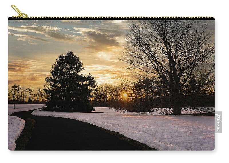 Sunrise Zip Pouch featuring the photograph Trexler Park - Upper Paths Winter Sunrise Traditional by Jason Fink