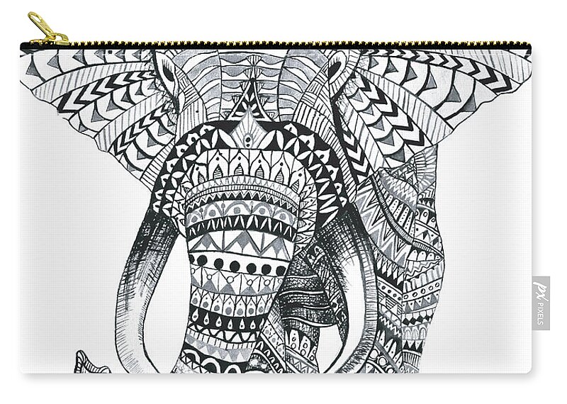 Elephant Zip Pouch featuring the painting Tribal Elephant Mandala by Ashley Lane