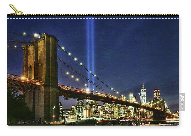 Tribute In Light Zip Pouch featuring the photograph Tribute in Light # 1 by Allen Beatty