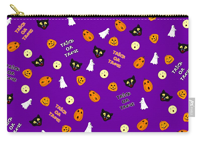 Halloween Sticker Zip Pouch featuring the digital art Trick or Treat All Over Pattern by Colleen Cornelius