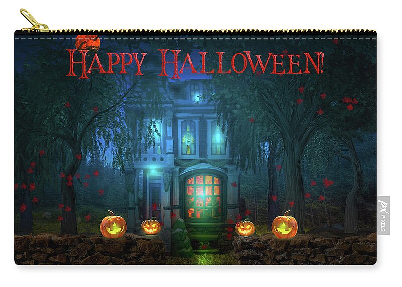 Halloween Zip Pouch featuring the digital art Trick Or Treat - Greeting by Mark Andrew Thomas