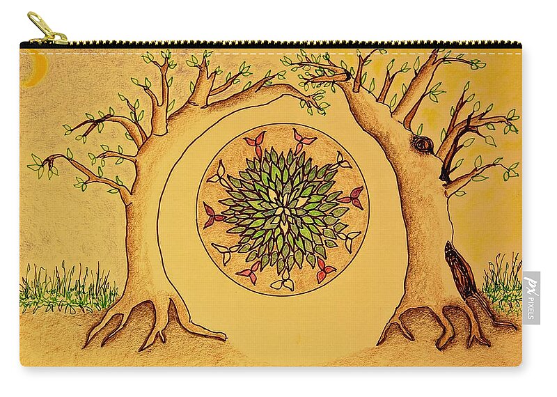 Trillium Zip Pouch featuring the drawing Trillium Circle by Karen Nice-Webb