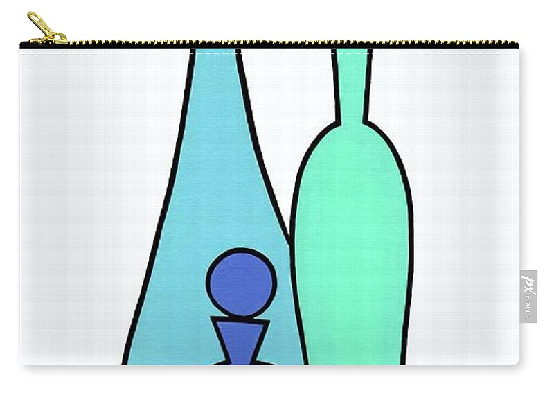 Mid Century Modern Gravel Art Zip Pouch featuring the painting Trio of Mid Century Decanters in Cool Colors by Donna Mibus