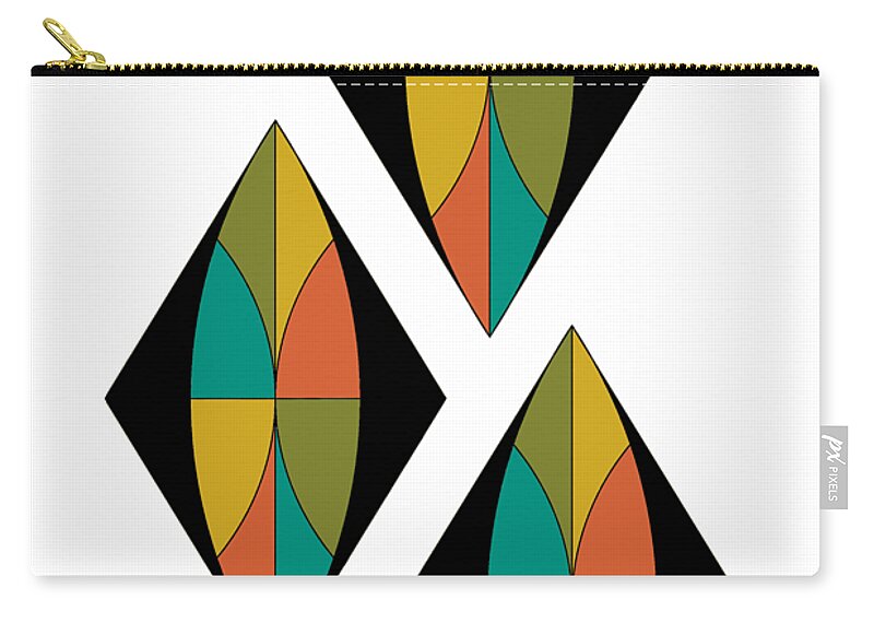 Mid Century Carry-all Pouch featuring the digital art Triple Diamonds Mid Century on white with diagonal line background by DB Artist