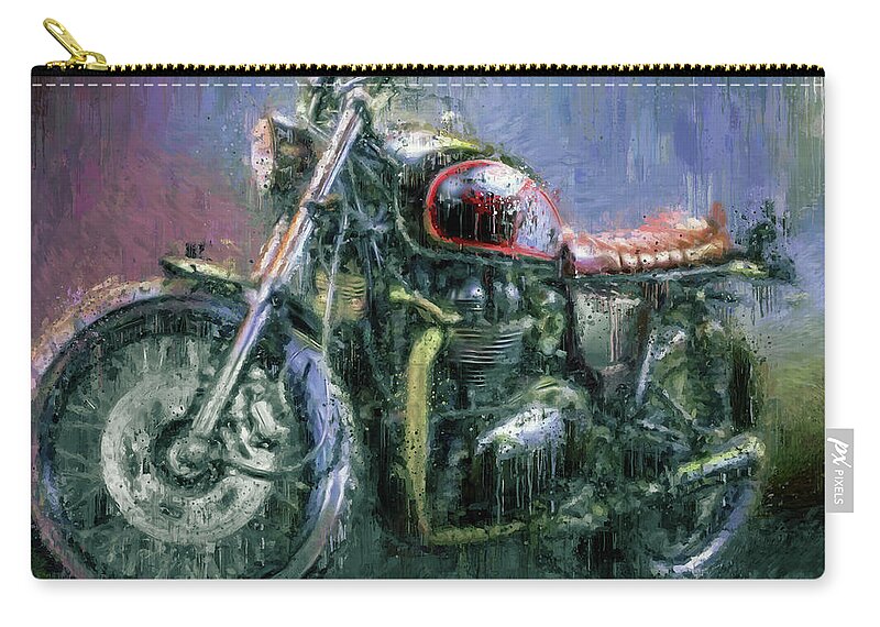 Motorcycle Zip Pouch featuring the painting Triumph Bonneville Motorcycle by Vart by Vart Studio