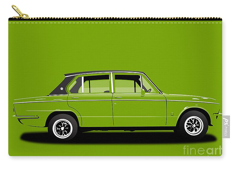 Sports Car Carry-all Pouch featuring the digital art Triumph Dolomite Sprint. Apple Green Edition. Customisable to YOUR colour choice. by Moospeed Art