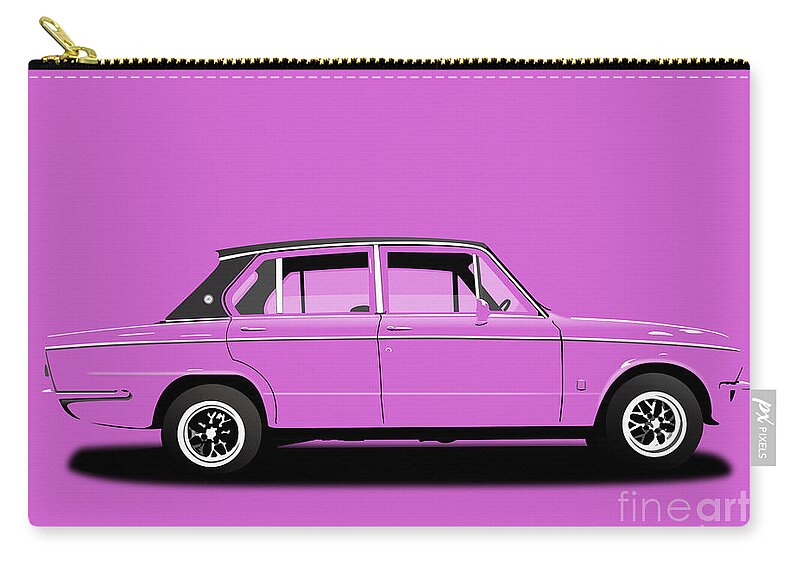 Sports Car Carry-all Pouch featuring the digital art Triumph Dolomite Sprint. Pink Edition. Customisable to YOUR colour choice. by Moospeed Art
