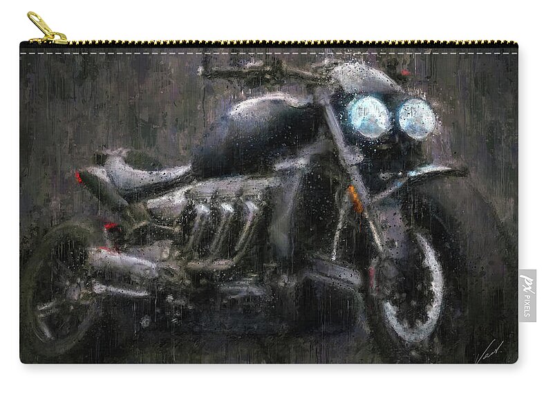 Motorcycle Zip Pouch featuring the painting Triumph Rocket 3 Motorcycle by Vart by Vart Studio