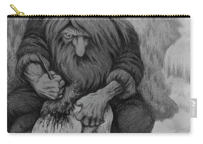 Theodor Kittelsen Zip Pouch featuring the drawing Troll washing his child, 1905 by O Vaering by Theodor Kittelsen