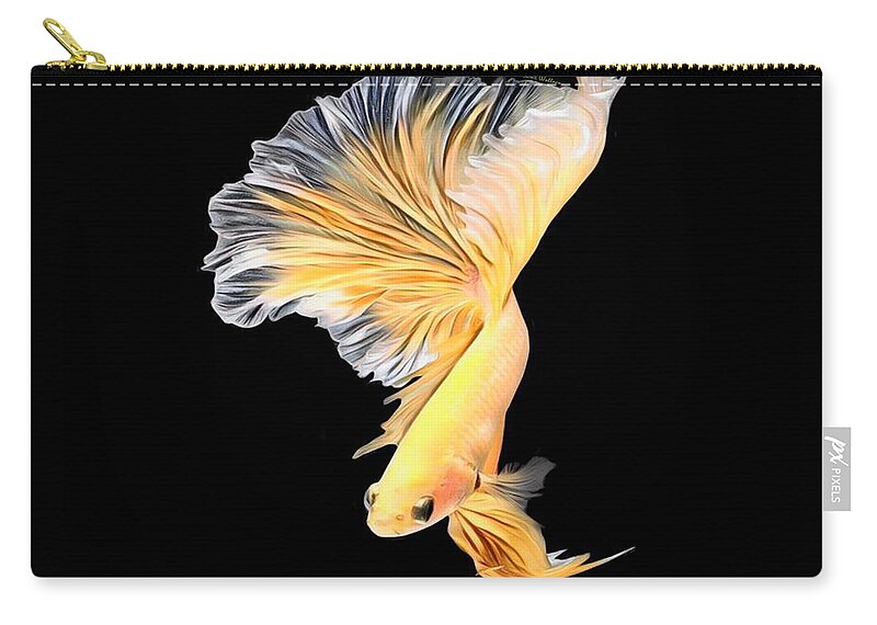 Tropical Yellow Betta Fish On Black Background Zip Pouch by Scott