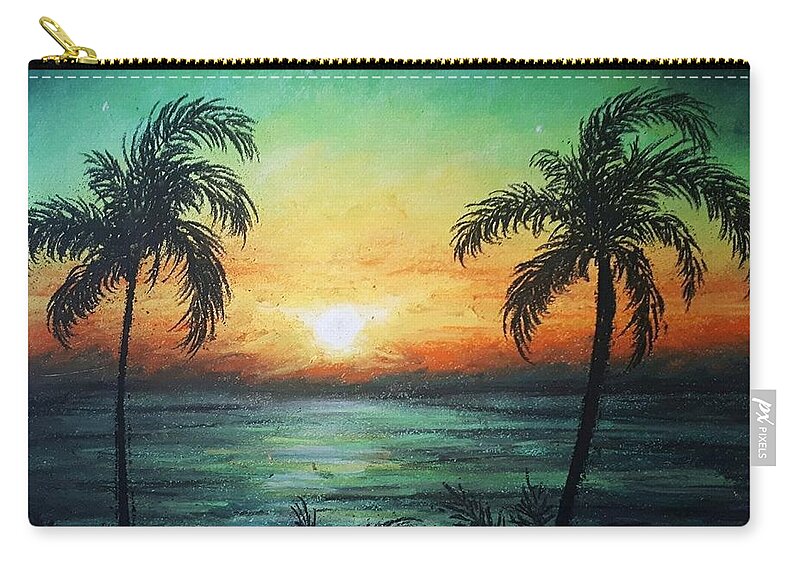 Aqua Sunset Zip Pouch featuring the painting Tropicana Banana by Jen Shearer