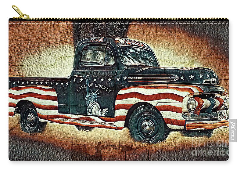 Trucks Zip Pouch featuring the mixed media Trucking Liberty 2 by DB Hayes