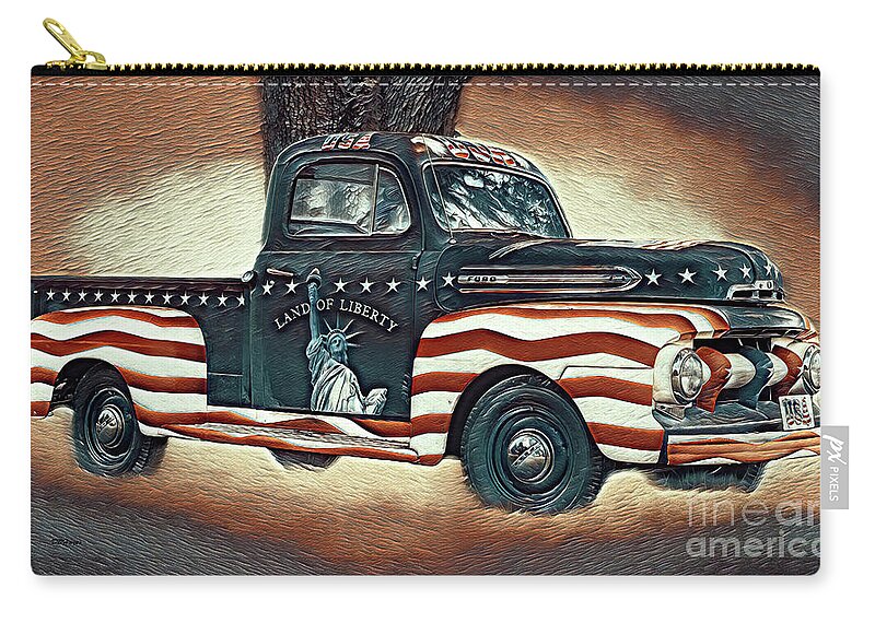 Trucks Zip Pouch featuring the mixed media Trucking Liberty 3 by DB Hayes