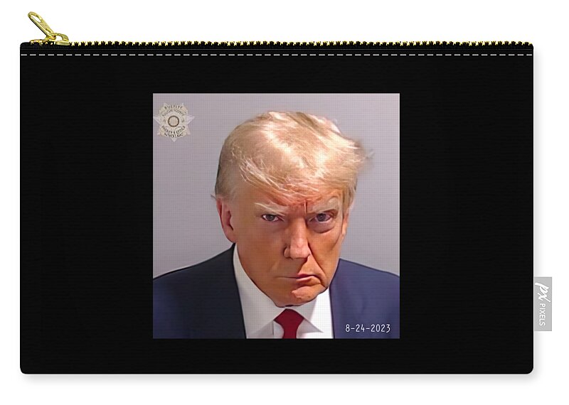 Trump Mugshot Zip Pouch featuring the digital art Trump Fulton County Mugshot by Flippin Sweet Gear