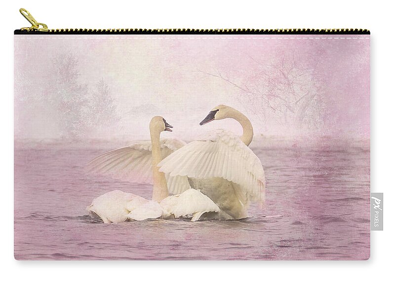 Swans Zip Pouch featuring the photograph Trumpeter Swan Hug by Patti Deters