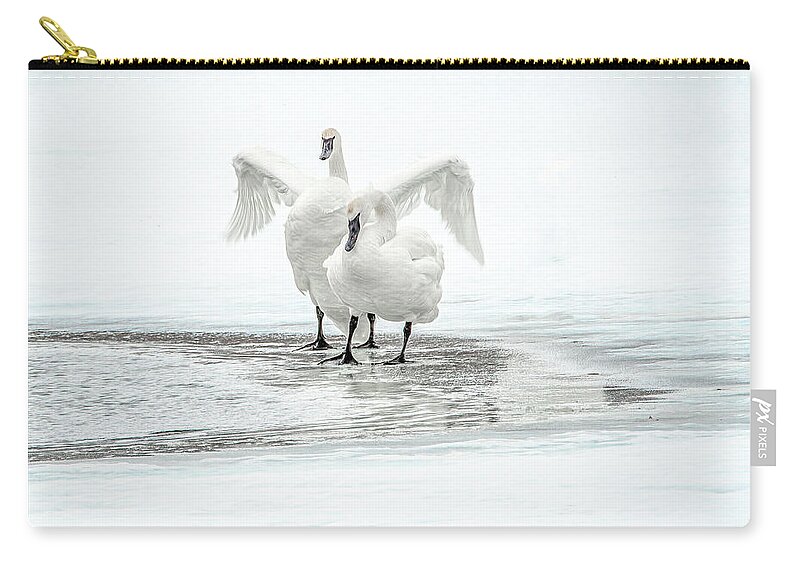 Wyoming Zip Pouch featuring the photograph Trumpeter Swans, Natural Elegance and Grace by Marcy Wielfaert