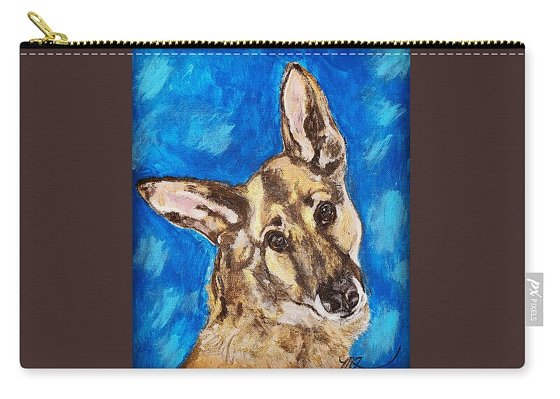 Dog Zip Pouch featuring the painting TRYC the 3 legged Wonder Dog by Melody Fowler