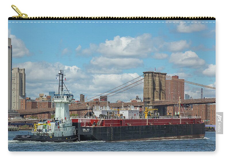 East River Zip Pouch featuring the photograph Tug and River Barge by Cate Franklyn