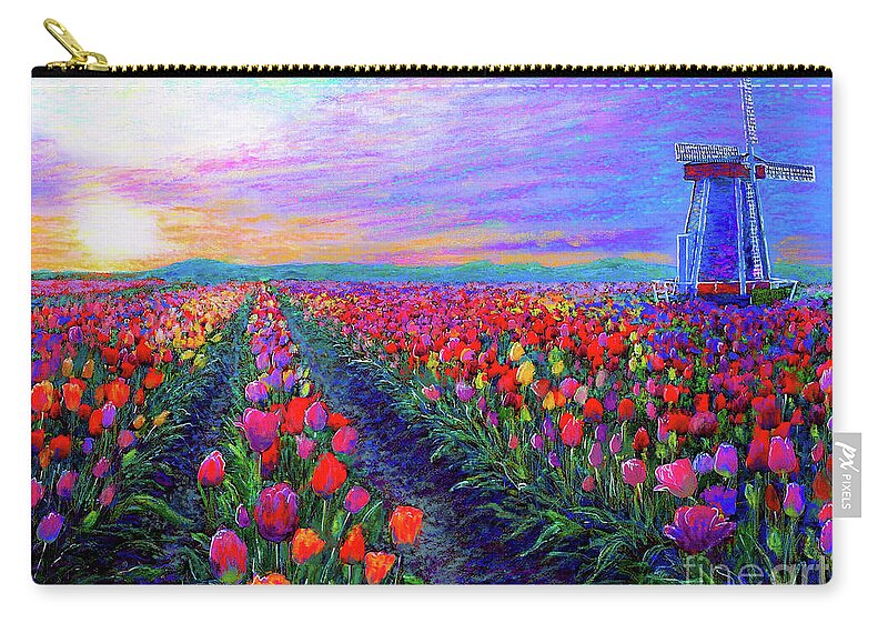 Landscape Carry-all Pouch featuring the painting Tulip Fields, What Dreams May Come by Jane Small
