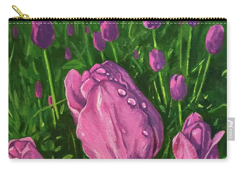 Zip Pouch featuring the painting Tulip Garden by Sarra Elgammal