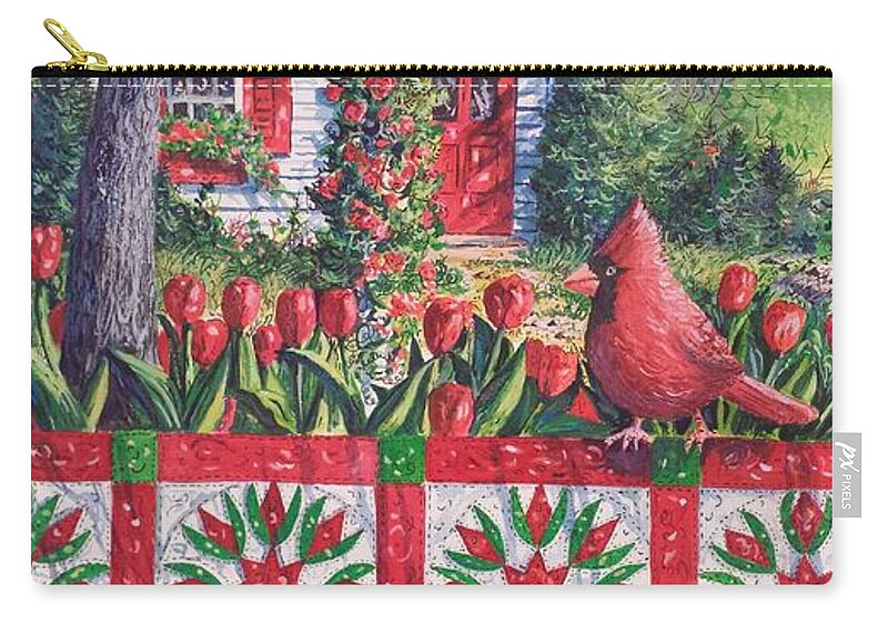 Tulip Zip Pouch featuring the painting Tulip Quilt by Diane Phalen