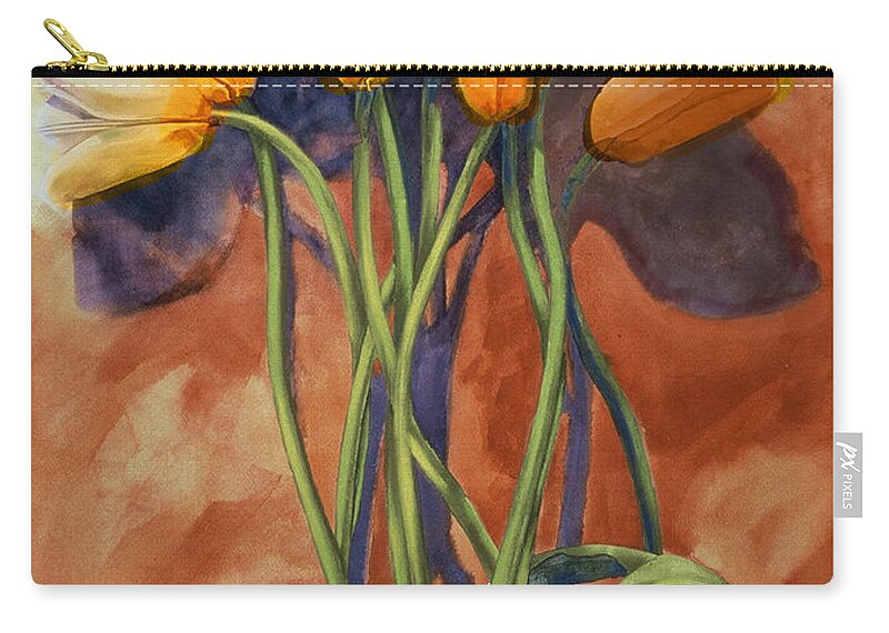 Yellow Tulips Zip Pouch featuring the painting Tulips by Cathy Locke