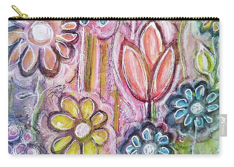 Tulip Zip Pouch featuring the mixed media Tulips Queendom by Mimulux Patricia No