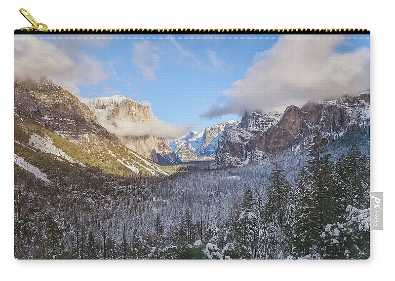 Yosemite National Park Zip Pouch featuring the photograph Tunnel Winter Evening by Jonathan Nguyen