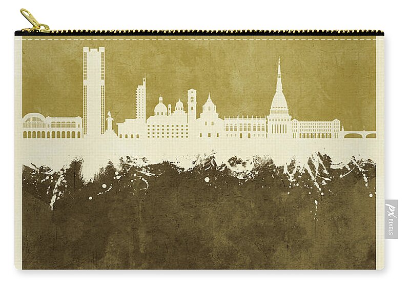 Turin Zip Pouch featuring the digital art Turin Italy Skyline #34 by Michael Tompsett