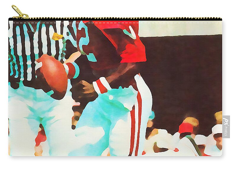 Nebraska Football Zip Pouch featuring the mixed media Turner Gill Nebraska Football Art by Row One Brand