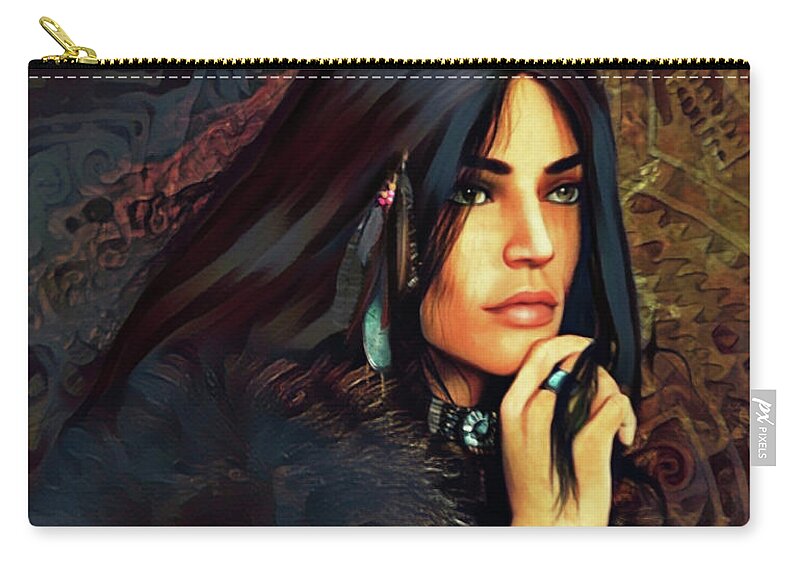 Indigenous Dreamer Zip Pouch featuring the digital art Turquoise Dreamer by Shanina Conway