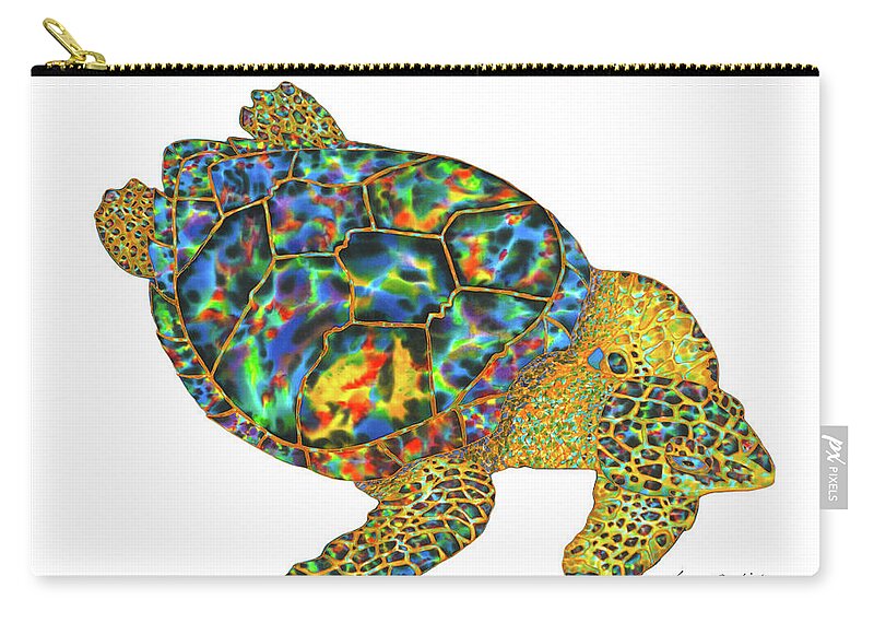  Zip Pouch featuring the painting Turtle in white background. by Daniel Jean-Baptiste