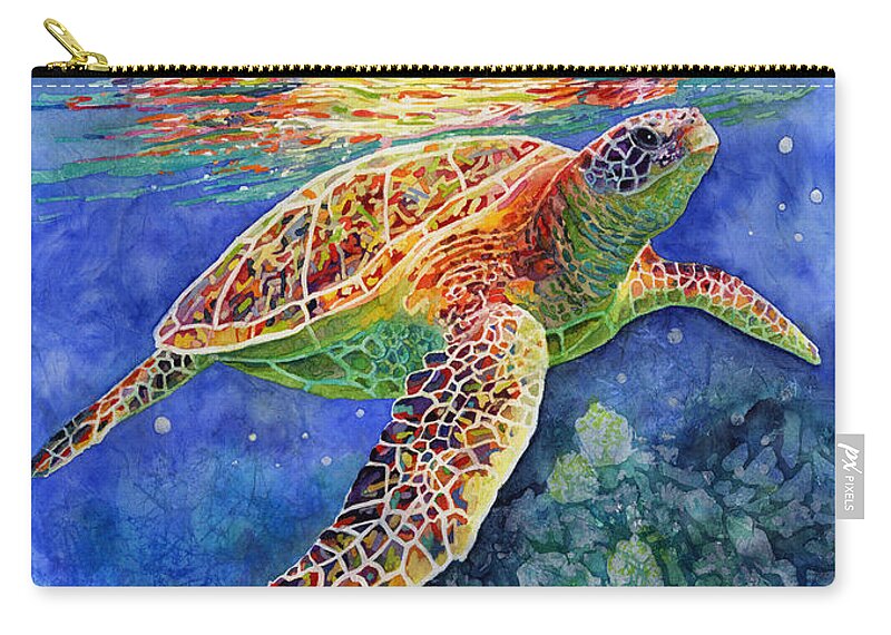 Turtle Zip Pouch featuring the painting Turtle Reflections by Hailey E Herrera