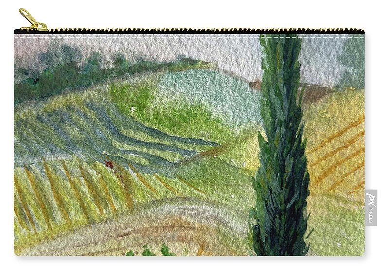 Cypress Tree Zip Pouch featuring the painting Tuscan Cypress Tree Landscape by Roxy Rich