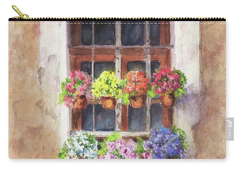 Window Zip Pouch featuring the painting Tuscan Window Garden by Vikki Bouffard