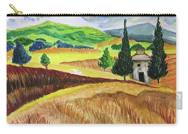 Watercolor Zip Pouch featuring the painting Tuscany Hills by Roxy Rich