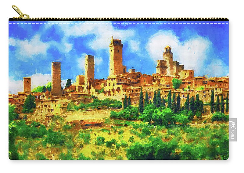Tuscany Zip Pouch featuring the painting Tuscany, San Gimignano - 02 by AM FineArtPrints